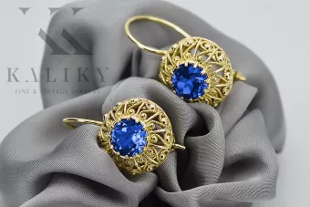 8-кактовое желтое золото 333 Sapphire Серьги vec002x-sp Русский Советский СССР Винтаж изделия Ар-деко style Art Deco